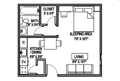 A Studio 380sf 706 floor plan